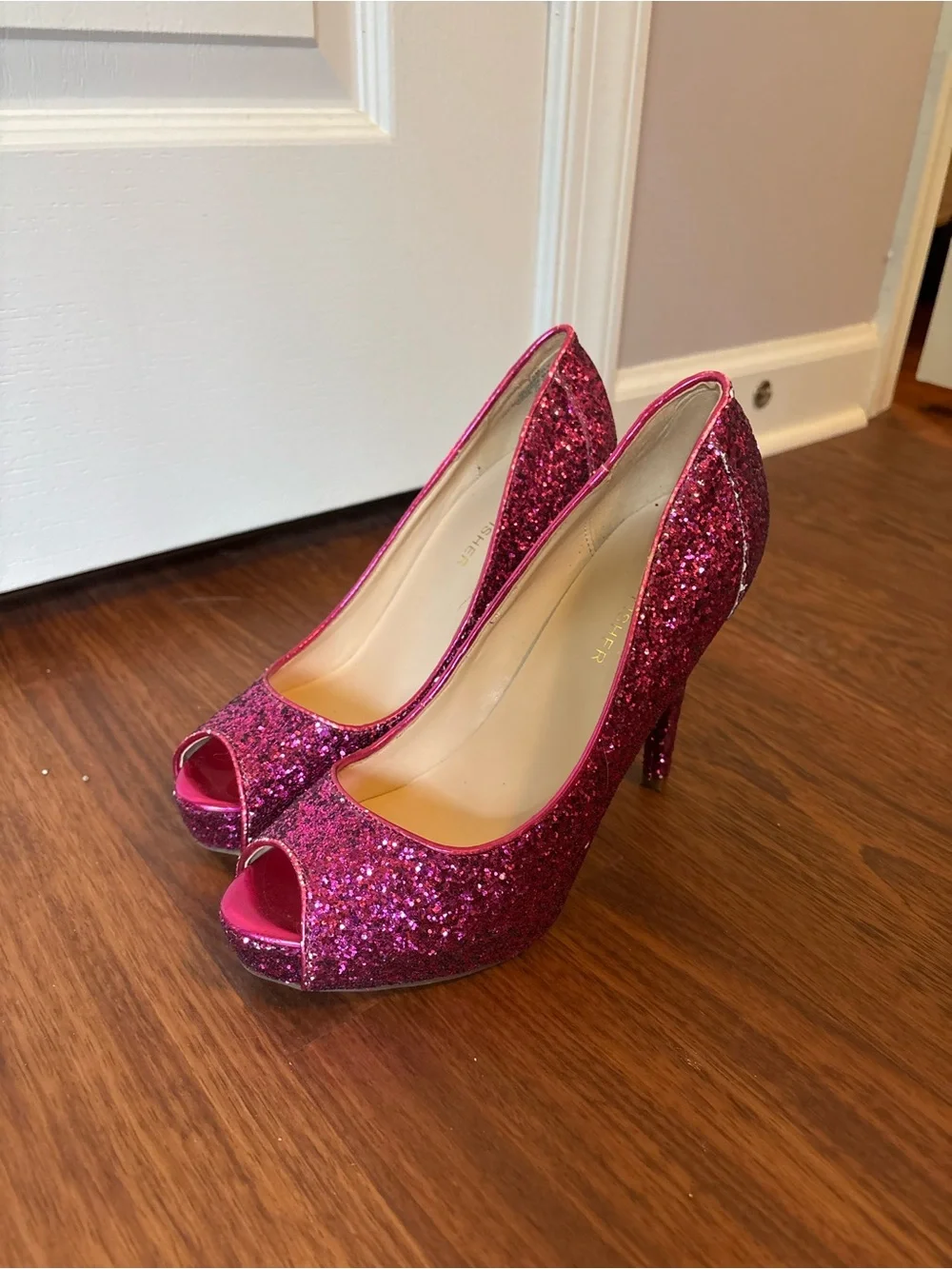 Marc Fisher Pink Barbiecore Women's Glitter Peep-Toe High Heel Stiletto - Picture 2 of 5